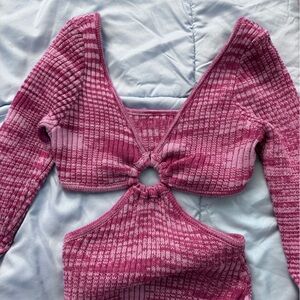 Princess Polly Pink Marled Cutout Ribbed Long Sleeve Top